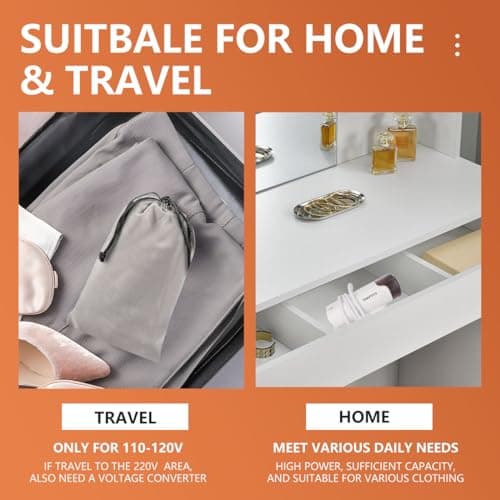 Tenhitoys Travel Garment Steamer - 10s Fast Heating, 90 Foldable Handle, Portable & Compact, 20g/s Strong Steam, 130mL Tank, 1000W Powerful, Suitable for All Fabrics 6