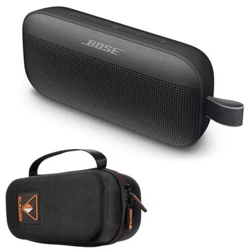 Bose SoundLink Flex Bluetooth Speaker, Portable with Microphone, Wireless Waterproof Speaker for Travel, Outdoor and Pool Use with Slinger Hard Travel Case & USB Plug (Black)