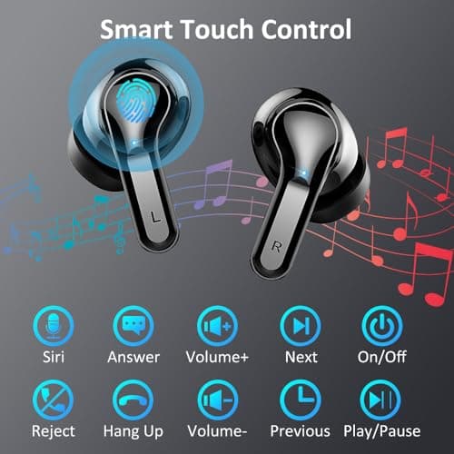 Wireless Earbuds, Bluetooth Headphones 2025 NEW Ear Buds 40H Bass Stereo in-Ear Earphones ENC Noise Cancelling 5.3 Earbuds with 4 HD Mic, USB-C LED Display IP7 Waterproof Sport Headset for Android iOS 6