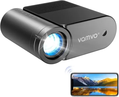 vamvo Portable Projector WiFi VideoProjector 1080P 200" Portable Movie Projector, Outdoor Projectors with Stylish streamlined Design, Compatible with phone/ Tablet/ Laptop/ TV Stick/ PS4 etc.