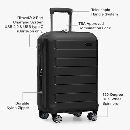 Traveler's Choice Pagosa Hardshell Expandable Luggage with Spinner Wheels, Black, 22-Inch Carry-on 7
