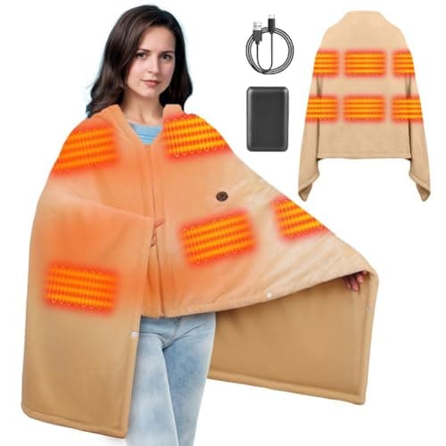 Electric Heated Shawl Blanket for Women Men Heated Blanket Battery Operated Cordless USB Heated Poncho Wrap Blanket with Battery, 5S Fast Heating Wearable Heated Shawls 70.87in x 35.43in (Orange)