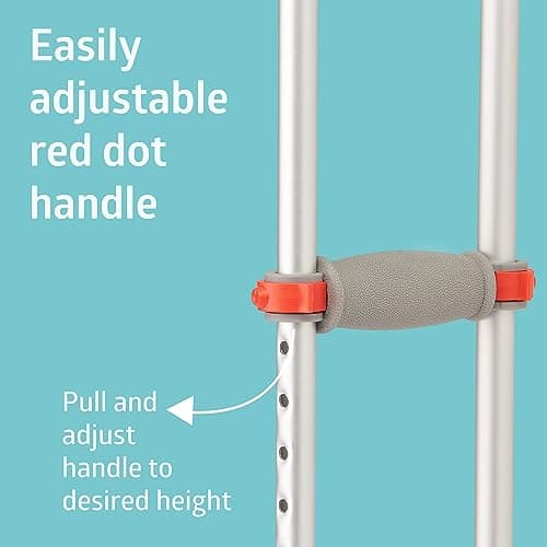 Medline Lightweight Aluminum Red Dot Crutches, for Patients 5’10”–6’6” Tall, Walking Aid for Adults & Seniors with 300 lbs. Weight Capacity 5