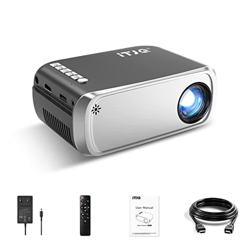 Mini Projector, iTJQ Portable Projector 1080P Supported for Indoor Outdoor Movies, Phone Projector Compatible with iOS/ Android, Laptop, TV Stick/ PS5, USB/HDMI/Type-C