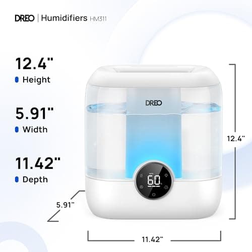 DREO 6L Top Fill Humidifiers for Bedroom, 60H Runtime 28 dB Quiet Supersized Cool Mist Air Humidifiers for Large Room, Baby Nursery, Plant, Indoor, Night Light, Easy to Clean, Precise Humidity Control 8