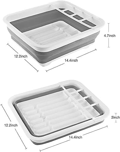 Otiyer Collapsible Dish Drying Rack with Storage Tray - Space Saving Foldable Drainer for Kitchen,RV,Camping | BPA-Free PP+TPR Material | Organizer for Utensils,Cups,Baby Bottles (14.4"x12.2",Gray) 6