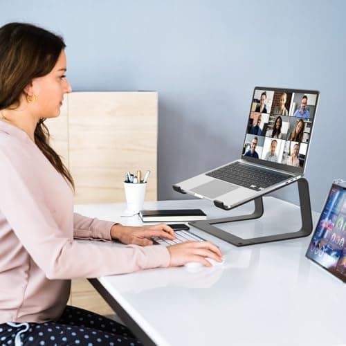 GleYo Laptop Stand for Desk Detachable Aluminum Computer Riser Portable Metal Notebook Printer Stand Holder Compatible with MacBook Air, Pro, Dell, HP, Lenovo and All 10-16" Laptops, Black 5