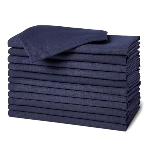 Amazon Basics Reusable Stain and Wrinkle Resistant Cloth Napkins, 100% Recycled Polyester, Machine Washable, 17 x 17 inches, Blue, 12-Pack