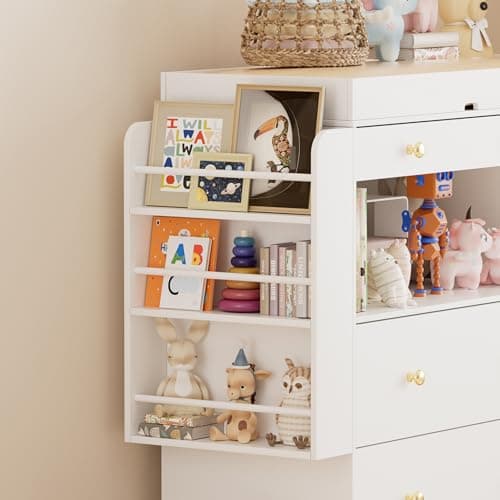 FURNJOYLIFE Nursery Dresser with Baby Changing Table, Modern Diaper Changing Station,Dresser for Nursery with 3 Drawers & Shelves, Storage Crib with Changing Table, White 8