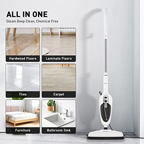 Secura Steam Mop 10-in-1 Convenient Detachable Steam Cleaner, White Multifunctional Cleaning Machine Floor Steamer with 3 Microfiber Mop Pads 7