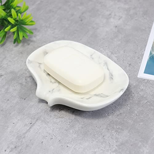 Polyroyal White Marble Texture Soap Dish Ceramic Soap Holder Self Draining Soap Dish Waterfall Slot Sponge Holder Bathroom Accessories for Bathroom, Kitchen,Bar Counter. 8