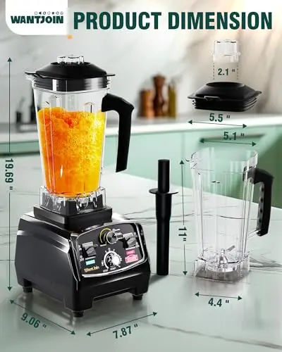 WantJoin Professional Blender, ETL listed 68oz Commercial Blender for kitchen Max 1800W High Power Home and Commercial with Timer, Smoothie Maker 2200ml for Crushing Ice, Frozen Dessert, Soup,fish 7