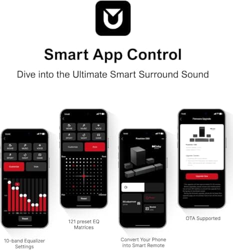 ULTIMEA 7.1 Surround Sound System for TV with Dolby Atmos, 460W Sound Bar for TV with 6.5" Subwoofer, APP Control, 4 Wired Surround Speakers, Home Theater Sound System, Poseidon D80 (2025 Upgrade) 6