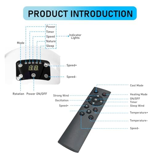 HEATIT Bladeless Fan with Remote and Air Purifier Tower Fan 80° Oscillating with 8 Speeds 8H Timer Air Circulator Fan HEPA Filter with PM 2.5 for Home Bedroom Kitchen and Office White 5