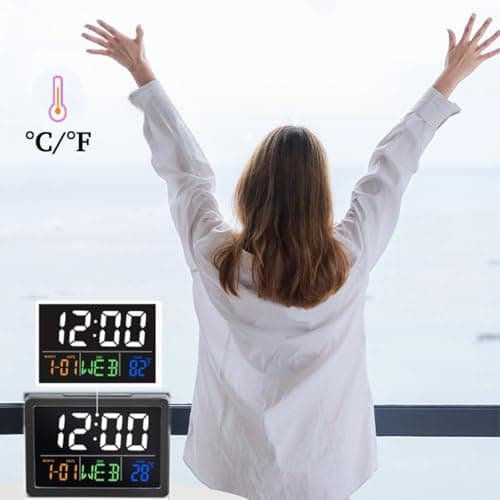 RQG Alarm Clock for Bedrooms, 5.5" Large LED Digital Alarm Clock, Desk Clock for Living Room with Temperature Calendar Snooze, Adjustable Volume, Gift for Heavy Sleepers Students Elderly 6