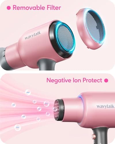 Wavytalk Hair Dryer with Diffuser, Blown Away Ionic Hair Dryer with 4 Attachments for All Hair Types, 1875W Blow Dryer with Ceramic Technology, Gift Packaging, Light and Quiet, Rose Gold 5