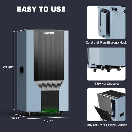 XDrier 120 Pints Dehumidifier with Pump, Commercial Grade Dehumidifier for Home, Bedroom, Basement, Warehouse, Industrial with Drain Hose & Tank, Smart Humidity Control, Auto Defrost 6