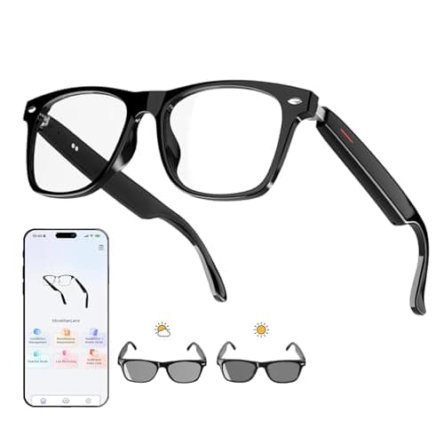 More than Lens AI Translator Smart Glasses for Men Women, Bluetooth Audio Glasses with Photochromic Lenses, Voice Assistant, Open Ear Lighweight Eyeware, Black