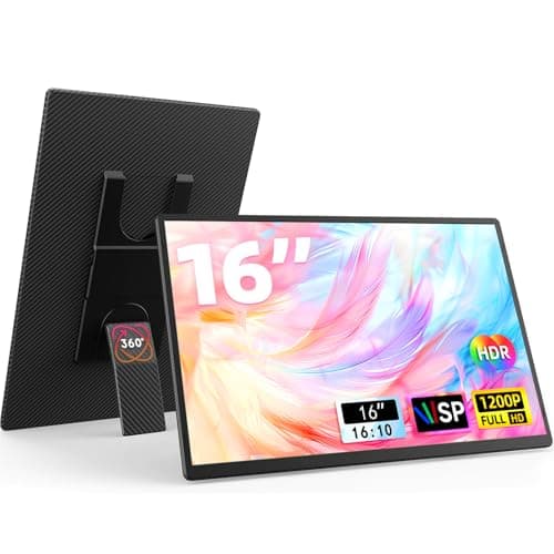 AOKER 16" Portable Monitor for Laptop - 1200P FHD, Horizontal Vertical with Detachable Kickstand, Built-in Speakers, Plug & Play, Travel External Screen for Wins Mac Chrome