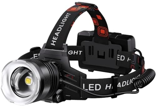 AMAKER LED Headlamp Rechargeable, 9000mAh Long Battery Head Lamp with 12 Modes, IPX7 Waterproof USB Rechargeable Headlight, Zoomable Headlamp for Adults, 90° Adjustable for Camping Hunting Climbing