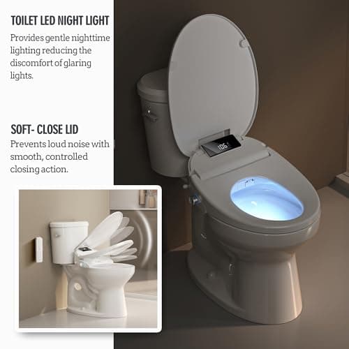 WLJBIDET Bidet Toilet Seat with Remote Control, Electronic Heated Bidet Seat with Adjustable Warm Water and Pressure, Warm Air Drying, Display Screen, Night Light, Slow Closed Toilet Lid, Elongated 6