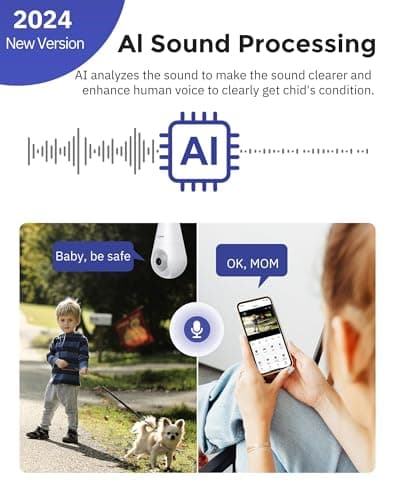 Hugolog 3K 5MP Light Bulb Security Cameras Wireless Outdoor-2.4GHz Cameras for Home Security Indoor with AI Sound Processing&Motion Detection,Color Night Vision,Auto Tracking,Siren Alarm,2-Way Talk 8