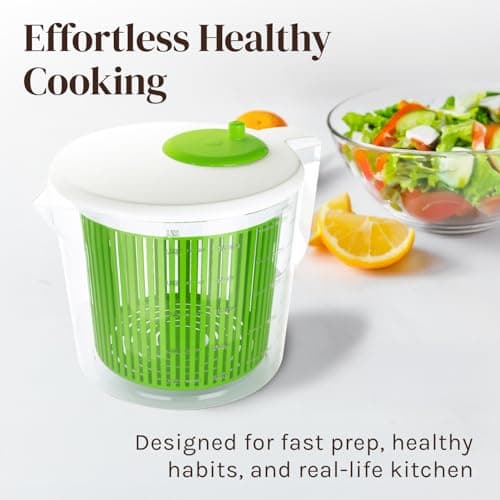 Cooler Kitchen Small Salad Spinner — Mini Lettuce Spinner and Dryer with Measuring Cup Bowl — Compact Veggie & Fruit Washer, Salad Dryer Spinner — Dishwasher Safe, BPA-Free 6
