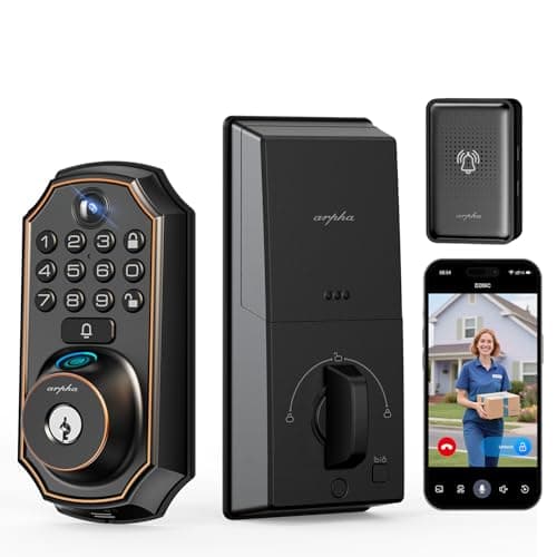Keyless Entry Deadbolt - WiFi Video Smart Lock with Camera, 5-in-1 (Camera+Doorbell+Fingerprint+Keypad), App Control, Two-Way Audio, Waterproof, Easy Installation