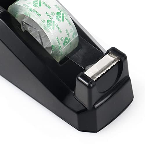 BOMEI PACK Tape Dispensers Desk, 1 Pack Black with 12Rolls Transparent Tape, 1 Inch Core, for Gift Wrapping, School, Office and Home 5
