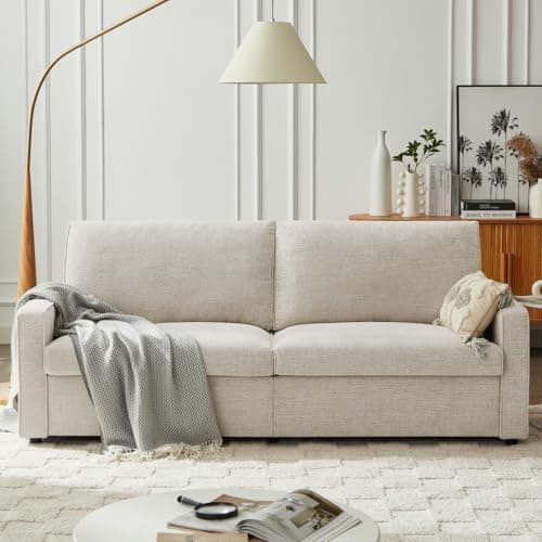 Vipbear 80'' Loveseat Sofa, Modern Chenille Linen Small Couch, Removable Cover, Comfy Sofa Couch for Small Space Beige