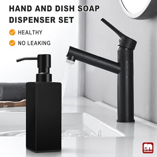 GMISUN Black Soap Dispenser Bathroom, Glass Hand Soap Dispenser with Stainless Steel Pump, 12 fl oz/350ml Refillable Dish Dispensers for Kitchen, Modern Liquid Lotion Bottles for Bathroom Countertop 5