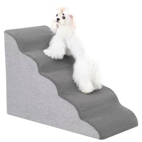 Uross Dog Stairs for Small Dogs- 5 Steps Ramps for High Bed Couch, High Density Foam Pet Stairs to Get on Bed, 5 Tiers Cat Doggy Steps Ramps for Joint Pain Dog(Gray)