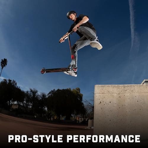 Mongoose Rise 100 Pro Freestyle Stunt Trick Scooter, Lightweight Alloy Deck & Heavy-Duty Frame Up to 220 lbs., Bike-Style Grip, Wheel Pegs Included, Black/Red 6