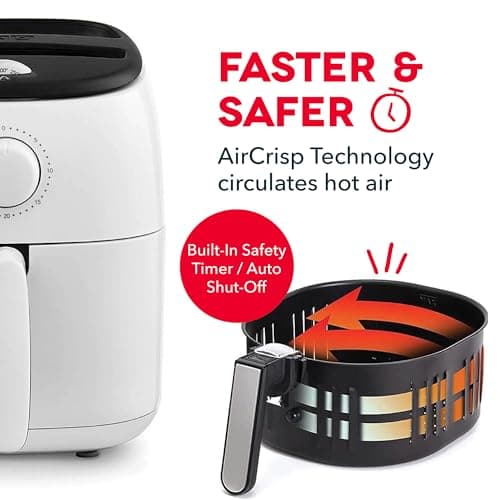 Dash Tasti-Crisp™ Air Fryer - AirCrisp® Technology - Compact Design with Adjustable Temperature Control - Nonstick Fry Basket & Auto Shut-Off Feature - 2.6 Quarts - White 8