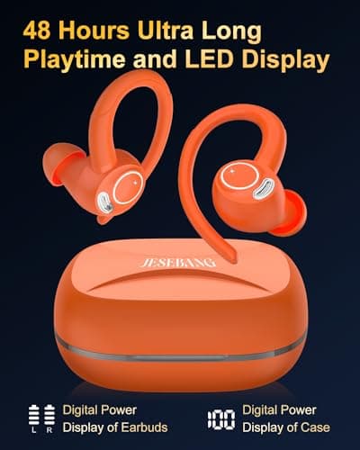 Wireless Earbuds, Bluetooth 5.4 Headphones Sport, Over Ear Buds With ENC Noise Cancelling Mic, 48H, Wireless Earphone With Earhooks, Stereo Deep Bass, IP7 Waterproof ear bud for Workout Running,Orange 5