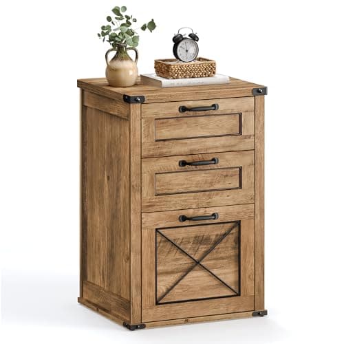 VASAGLE File Cabinet, Filing Cabinet with 3 Drawers, Printer Stand, Fit A4, Letter Size, Hanging File Folders, Modern Farmhouse Style, for Home Office, Honey Brown UOFC054T41