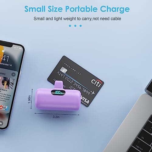 Feob Small Portable Charger for iPhone,Upgraded 5000mAh PD Fast Charging Power Bank,Mini Battery Pack Backup Charger Compatible with iPhone 14/14 Pro Max/13/13 Pro/12 Pro/11/XS/XR/X/8/7/6-Purple 6