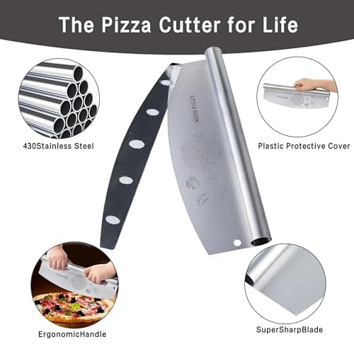 14" Pizza Cutter, Little Cook Ultra Sharp Stainless Steel Pizza Cutter Rocker with Cover, Pizza Knife Slicer for all Types of Quesadillas, Flatbreads, Brownies, Dishwasher Safe 3
