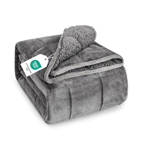 Topblan Sherpa Fleece Weighted Blanket for Adults, 15 lbs Dual Sided Cozy Fluffy Heavy Blanket, Ultra Fuzzy Throw Blanket with Soft Plush Flannel Top, 48 x 72 inches