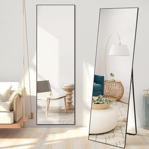 ENJOYBASICS 63"x20" Full Length Mirror with Stand, Large Body Mirror for Wall or Floor, Aluminum Alloy Frame, for Bedroom, Living Room, Dressing Room, Black