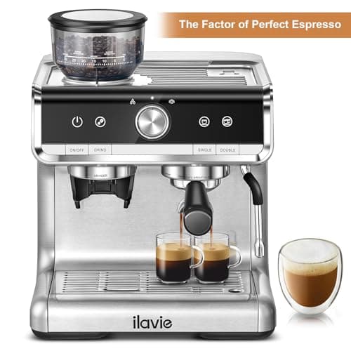 ILAVIE Espresso Coffee Machine 20 Bar for Home Office, Professional Cappuccino Latte Machines with Milk Frother, 2.8L Removable Water Tank, Espresso Maker with Grinder 7