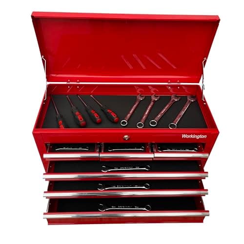 Workington Portable Metal Tool Chest with 6 Drawers, 24" 6-Drawer Tool Chest Cabinet with Ball Bearing Drawer Slides, Steel Tool Storage Box Organizer 4005 Red 7