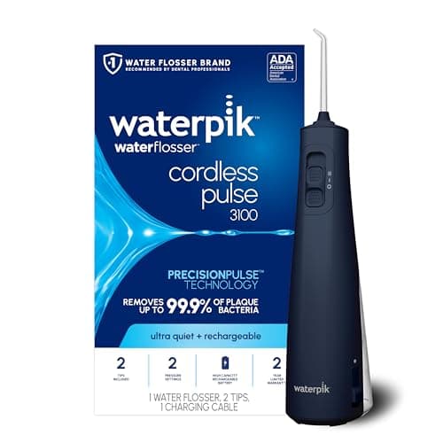 Waterpik Cordless Pulse 3100 Rechargeable Portable Water Flosser for Teeth, Gums, Braces Care and Travel with 2 Flossing Tips, Waterproof for Shower Use, ADA Accepted, WF-20 Blue, Amazon Exclusive