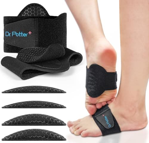 DR. POTTER+ Arch Support Sleeves for Plantar Fasciitis Relief, Adjustable Compression Bands with Removable Arch Support Pads for Fallen Arches, High Arch, Flat Feet, Feet Pain Relief - Black