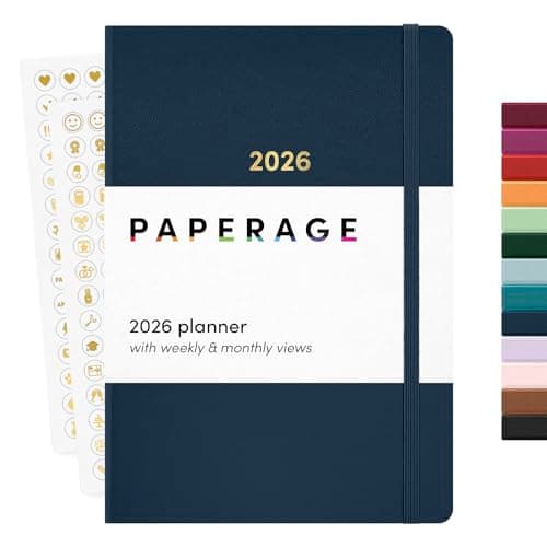 PAPERAGE 2026 Weekly & Monthly Planner, 12 Months (January 2026 - December 2026), 5.6 in x 8 in, Hardcover 2026 Planner with Weekly & Monthly Spreads, Note Pages, Stickers & Back Pocket – Navy
