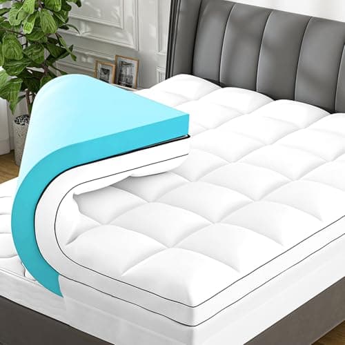 Vomiliku 4 Inch King Mattress Topper Dual Layer,2 Inch Gel Memory Foam Plus 2 Inch Cooling Pillow Top Mattress Pad Cover for Back Pain, with 8-21 Inch Deep Pocket