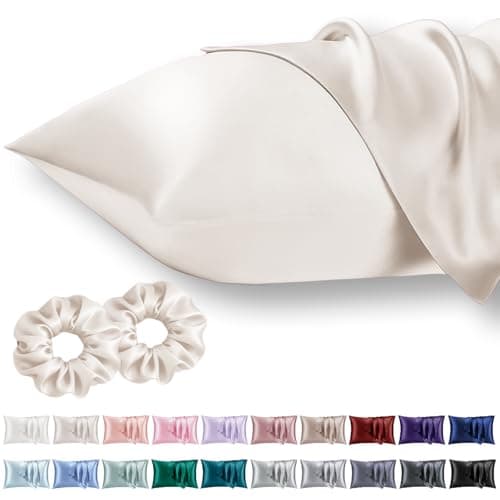 Vielit Queen Satin Pillowcase for Hair 2pc,Similar to Silk Pillow Cases,Easier Care Than Silk Pillowcase,Gifts for Women Men,Beige,20x30 & Envelope Closure and 2 Satin Scrunchies