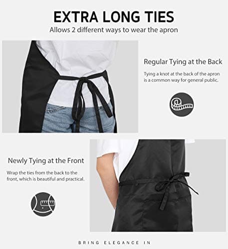 Syntus Adjustable Bib Apron with 2 Pockets Cooking Kitchen Aprons for Women Men Chef, Basic Black 2 Polyester 6