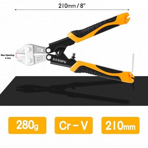 BOENFU 8-inch Portable Mini Bolt Cutter Wire Cutters, Spring Loaded, Anti-Slip Handle, NOT for Screws, Padlock, Wire Rope Cable, Light Duty 6