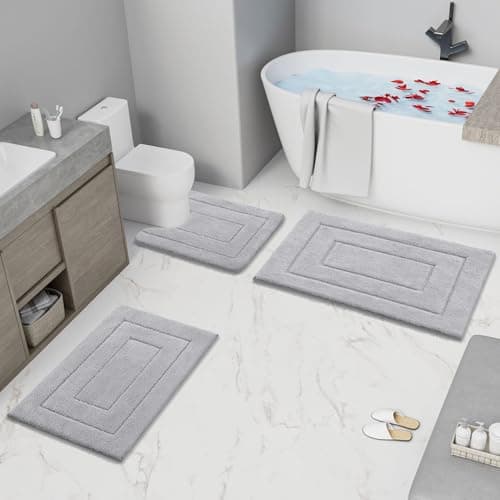 Buganda Bathroom Rugs, 24" x 16", Soft and Absorbent Microfiber Bath Rugs, Non-Slip Shaggy Shower Carpet, Machine Wash Dry Bath Mats for Bathroom Floor, Tub and Shower, Grey 6